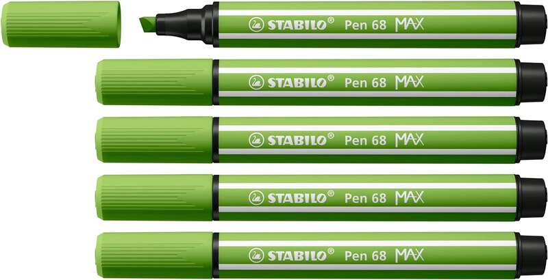 Stabilo Pen 68 MAX Rotulador - Punta de Fibra Biselada - Trazo entre 1-5mm aprox. - Tinta a Base de Agua - Color Verde Claro
