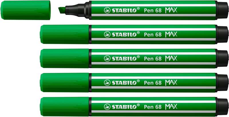 Stabilo Pen 68 MAX Rotulador - Punta de Fibra Biselada - Trazo entre 1-5mm aprox. - Tinta a Base de Agua - Color Verde