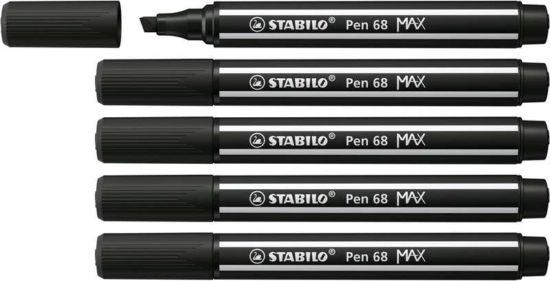 Stabilo Pen 68 MAX Rotulador - Punta de Fibra Biselada - Trazo entre 1-5mm aprox. - Tinta a Base de Agua - Color Negro
