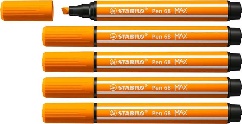 Stabilo Pen 68 MAX Rotulador - Punta de Fibra Biselada - Trazo entre 1-5mm aprox. - Tinta a Base de Agua - Color Naranja