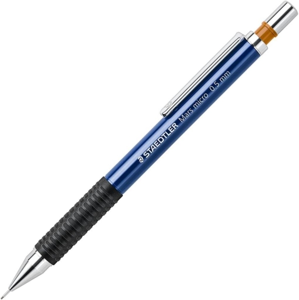Staedtler Mars Micro 775 Portaminas 0.5mm - Punta Metalica Retractil - Mina Amortiguada - Grip de Caucho - Clip Metalico - Color Azul