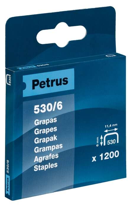 Petrus Caja de 1200 Grapas 530/6 Cobreadas para Clavadora - Patilla de 6mm