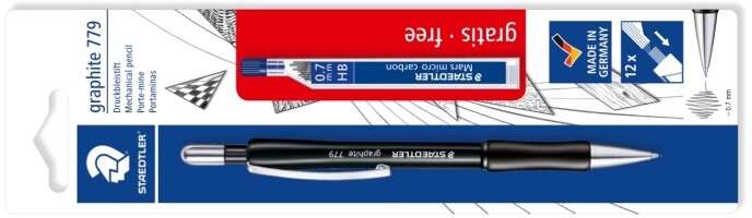 Staedtler Pack de 1 Portaminas 779 de 0.7mm + 1 Tubo de 12 Minas - Zona de Agarre Ergonomica - Resistente a Roturas