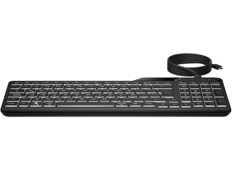 HP 405 Teclado USB Retroiluminado - 12 Teclas Programables - Retroiluminacion LED Blanca con 3 Niveles - Teclas Silenciosas de Perfil Bajo - Inclinacion Ajustable - Resistente a Derrames - Color Negro