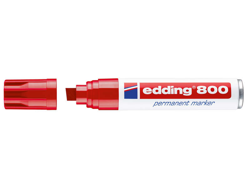 Edding 800 Rotulador Permanente - Punta Biselada - Trazo entre 4 y 12 mm. - Recargable - Secado Instantaneo - Color Rojo