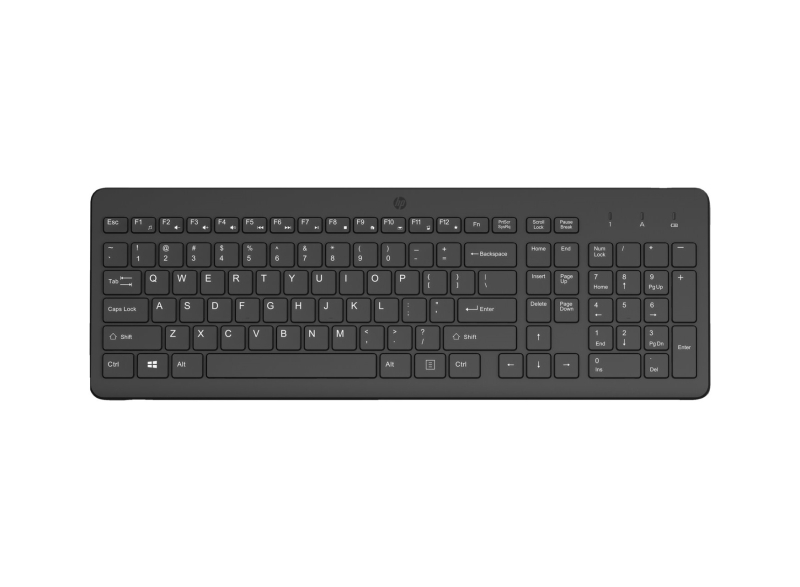 HP 225 Teclado Inalambrico 2.4GHz - 12 Atajos Fn Integrados - Indicadores LED Bloq Num, Bloq Mayus y Bateria - Autonomia hasta 16 Meses - Color Negro