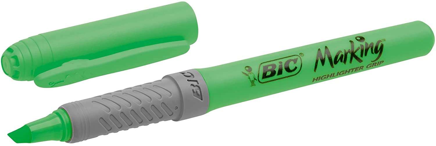 Bic Highlighter Grip Marcador Fluorescente - Tinta con Base de Agua - Punta Biselada - Trazo entre 1.60 y 3.30 mm - Color Verde Bic Highlighter Grip Marcador Fluorescente - Tinta con Base de Agua - Punta Biselada - Trazo entre 1.60 y 3.30 mm - Color Verde
