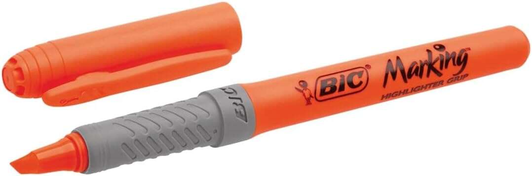 Bic Highlighter Grip Marcador Fluorescente - Punta Biselada - Trazo entre 1.60 y 3.30 mm - Grip Texturizado - Color Naranja Bic Highlighter Grip Marcador Fluorescente - Punta Biselada - Trazo entre 1.60 y 3.30 mm - Grip Texturizado - Color Naranja