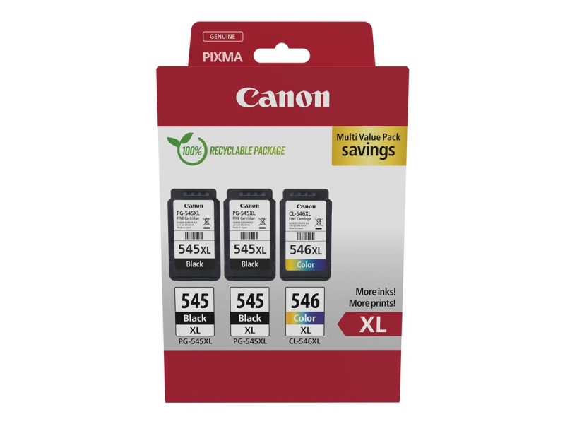 Canon PG545XL Negro + CL546XL Color Pack de 3 Cartuchos de Tinta Originales - 8286B013