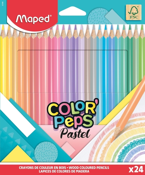 Maped Color´Peps Pastel Pack de 24 Lapices de Colores Triangulares - Mina Suave - Madera Certificada FSC - Colores Pastel Surtidos Maped Color´Peps Pastel Pack de 24 Lapices de Colores Triangulares - Mina Suave - Madera Certificada FSC - Colores Pastel Surtidos