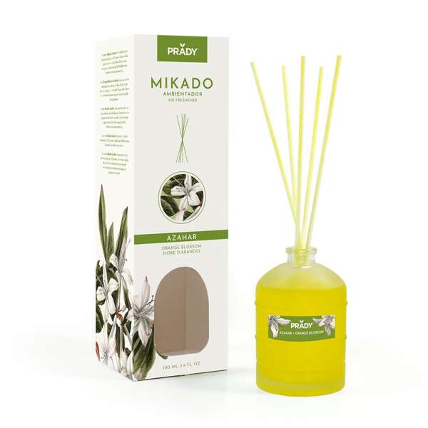 Prady Ambientador Mikado Azahar - Frasco de Cristal 100ml y Varitas Difusoras Prady Ambientador Mikado Azahar - Frasco de Cristal 100ml y Varitas Difusoras