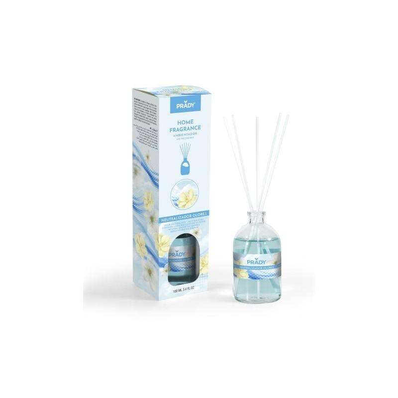 Prady Ambientador Mikado Neutralizador de Olores - Frasco de Cristal 100ml y Varitas Difusoras Prady Ambientador Mikado Neutralizador de Olores - Frasco de Cristal 100ml y Varitas Difusoras