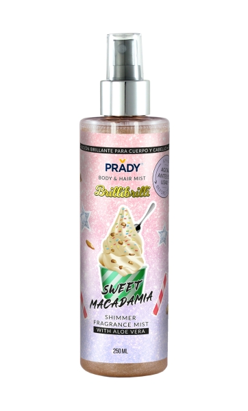 Prady Brilli Brilli Body & Hair Mist Sweet Macadamia - Frasco de 250 ml - Spray Pulverizador Prady Brilli Brilli Body & Hair Mist Sweet Macadamia - Frasco de 250 ml - Spray Pulverizador
