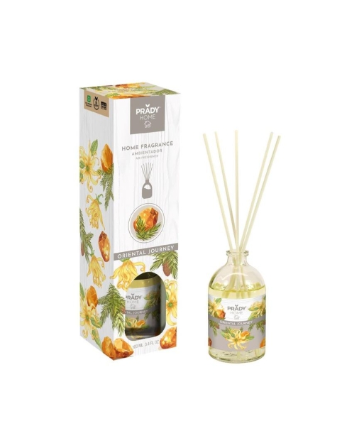 Prady Ambientador Mikado Oriental Journey - Frasco de Cristal 100 ml y Varitas Difusoras Prady Ambientador Mikado Oriental Journey - Frasco de Cristal 100 ml y Varitas Difusoras
