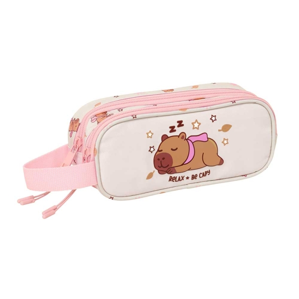 Safta Capibara Portatodo - 2 Compartimentos con Cremallera - Asa Lateral - Capacidad 1L - 21x8x6cm - Color Rosa Pastel Safta Capibara Portatodo - 2 Compartimentos con Cremallera - Asa Lateral - Capacidad 1L - 21x8x6cm - Color Rosa Pastel