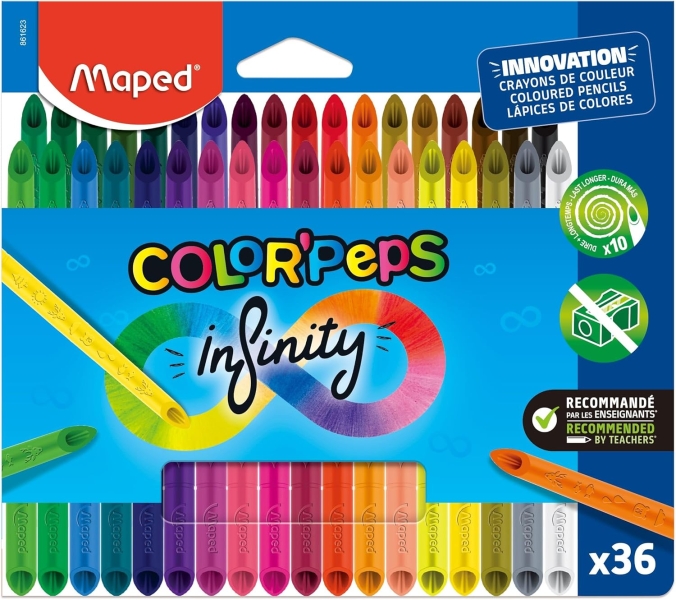 Maped Color`Peps Infinity Pack de 36 Lapices de Colores de Larga Duracion - Hecho Totalmente de Mina - Colores Surtidos Maped Color`Peps Infinity Pack de 36 Lapices de Colores de Larga Duracion - Hecho Totalmente de Mina - Colores Surtidos