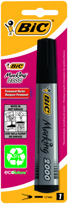 Bic Marking 2000 Ecolutions Rotulador Permanente - Punta de 4.95 mm - Tinta con Base de Alcohol - Ecologico - Secado Rapido - Color Negro