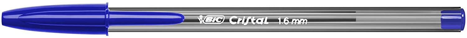 Bic Cristal Large Boligrafo de Bola - Punta Gruesa de 1.6mm - Trazo de 0.60mm - Tinta con Base de Aceite - Translucido - Color Azul