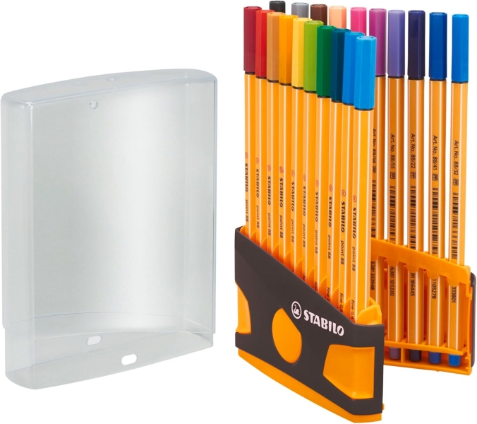 Stabilo Point 88 Pack de 20 Rotuladores de Punta Fina de Fibra - Trazo de 0.4mm. - Tinta con Base de Agua - Apto para Reglas y Plantillas - Colores Surtidos