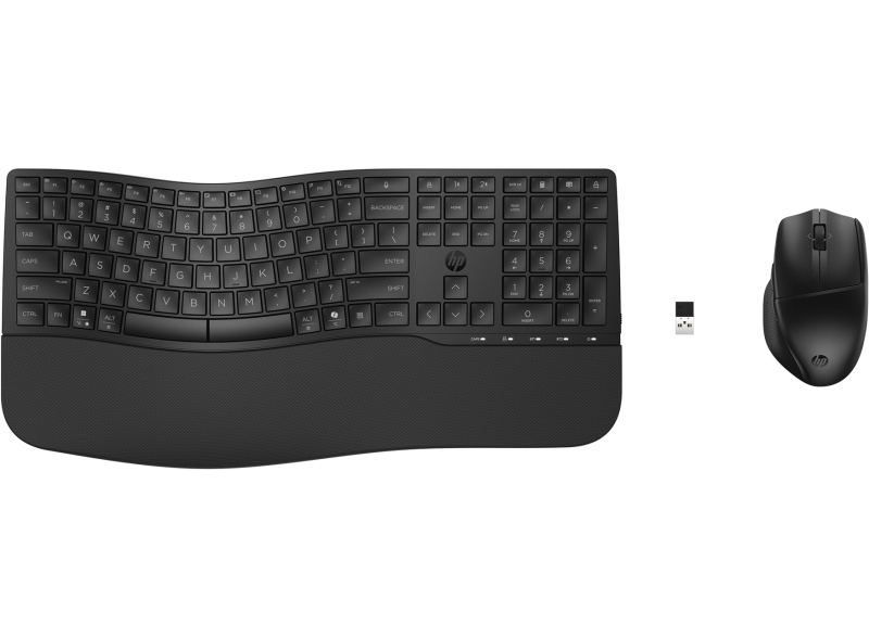 HP 685 Combo Teclado y Raton Inalambricos -Bluetooth 5.3 + 2.4GHz - Reposamuñecas y 3 Angulos de Inclinacion - Tecla Copilot - Raton Optico Multi?Superficie 4000 DPI - Rueda 4D - Color Negro