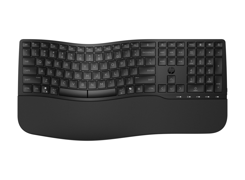 HP 685 Teclado Inalambrico Ergonomico Dual?Mode - Bluetooth 5.3 + 2.4GHz - Reposamuñecas Acolchado - 23 Teclas Programables - 3 Posiciones de Inclinacion - Teclas Silenciosas de Bajo Perfil - Autonomia hasta 36 Meses - Color Negro