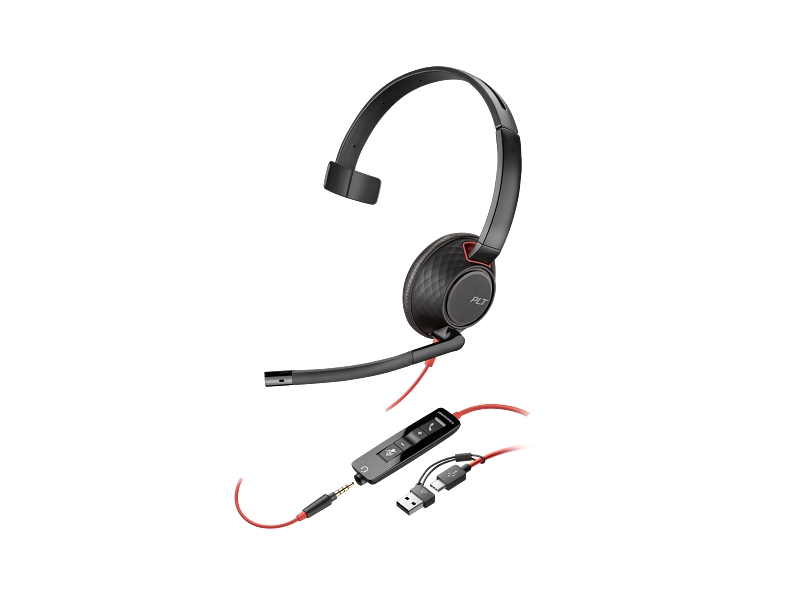 HP Poly Blackwire 5210 Auricular Monoaural con Microfono - Cancelacion de Ruido - Diadema Metalica Acolchada - Almohadillas de Piel Sintetica - Controles en Cable