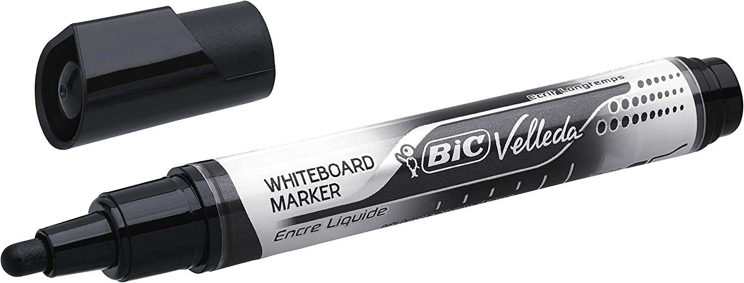 Bic Velleda Liquid Ink Marcador para Pizarra - Punta Media - Trazo 2.3mm - Tinta Liquida con Base de Alcohol - Color Negro