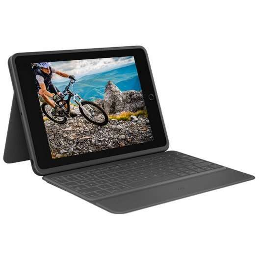 Logitech Rugged Folio Funda con Teclado Inalambrico para iPad 7ª y 8ª Generacion 10.2\" - Escritura Silenciosa - Teclas de Acceso Directo - Antiderrames - Cierre Magnetico - Color Gris