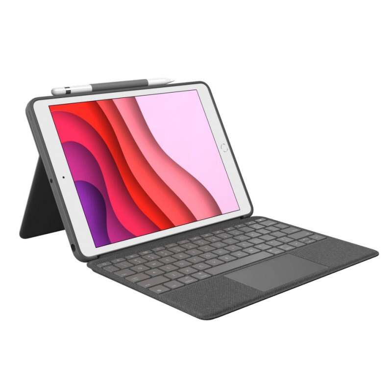 Logitech Combo Touch Funda con Teclado Retroiluminado Inalambrico para iPad 7ª y 8ª Generacion 10.2\" - Trackpad - Escritura, Visualizacion, Dibujo y Lectura - Color Gris