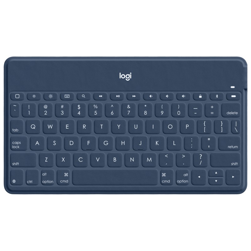 Logitech Keys to Go Teclado Bluetooth para iPhone, iPad y Apple TV - Teclas de Acesso Directo - Base para Smartphone - Ultraligero - Proteccion Antiderrames - Color Azul