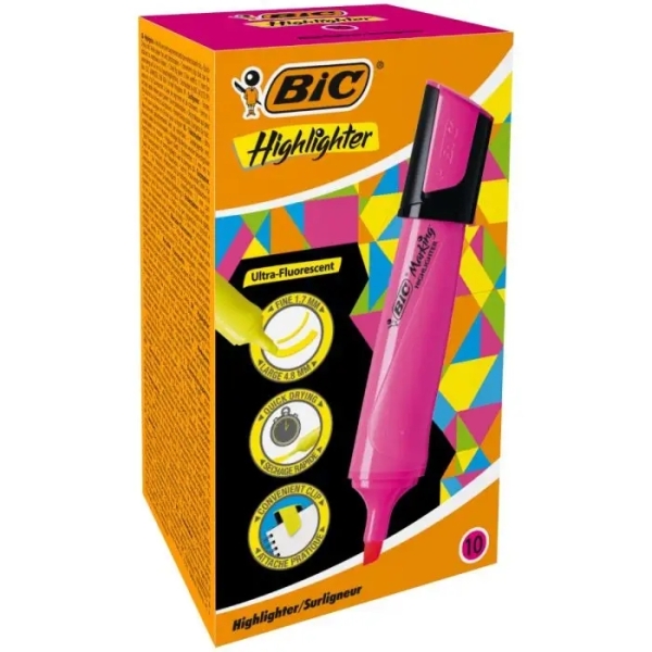 Bic Marking Highlighter Flat Marcador Fluorescente - Punta Biselada - Trazo entre 1.70 y 4.80 mm - Tinta con Base de Agua - Color Rosa Bic Marking Highlighter Flat Marcador Fluorescente - Punta Biselada - Trazo entre 1.70 y 4.80 mm - Tinta con Base de Agua - Color Rosa