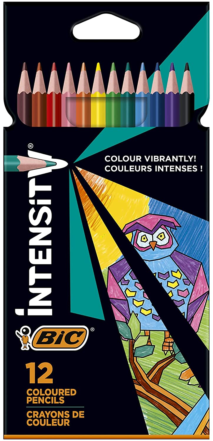 Bic Intensity Color Up Caja de 12 Lapices Triangulares de Colores Surtidos - Fabricados en Resina - Mina Ultraresistente de 3.20mm