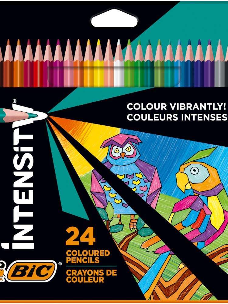 Bic Intensity Triangle Caja de 24 Lapices para Colorear Triangulares - Mina de 3.20mm - Fabricados sin Madera - Colores Surtidos