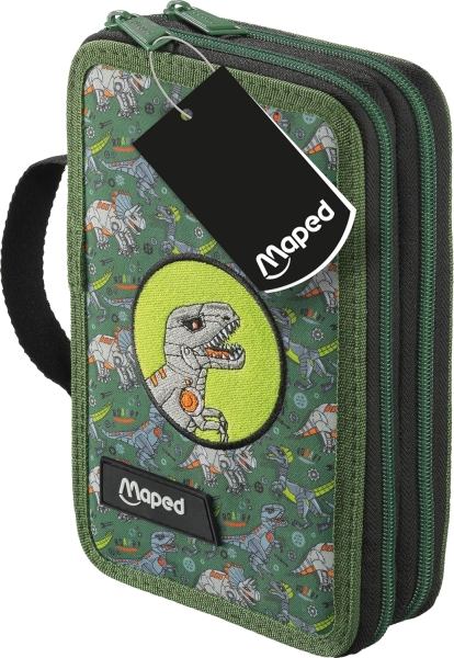 Maped Dinosaurio Estuche de 2 Pisos con 38 Articulos: Goma de Borrar, Sacapuntas, Lapiz de Grafito HB, 2 Boligrafos, Regla, 18 Lapices de Colores, 12 Rotuladores, Tijeras y Subrayador Maped Dinosaurio Estuche de 2 Pisos con 38 Articulos: Goma de Borrar, Sacapuntas, Lapiz de Grafito HB, 2 Boligrafos, Regla, 18 Lapices de Colores, 12 Rotuladores, Tijeras y Subrayador