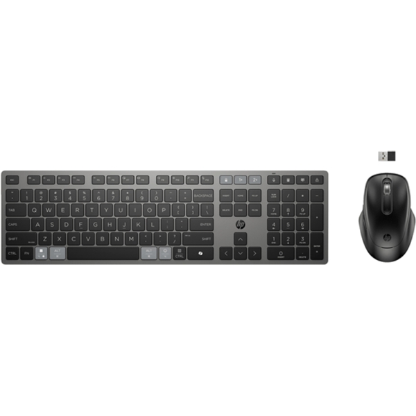 HP 725 Combo Teclado y Raton Inalambricos Multidispositivo Recargables - Bluetooth + 2.4GHz - 22 Teclas Programables - Tecla Copilot - Raton Optico Multi?Superficie 4000 DPI con 5 Botones Programables - Color Negro
