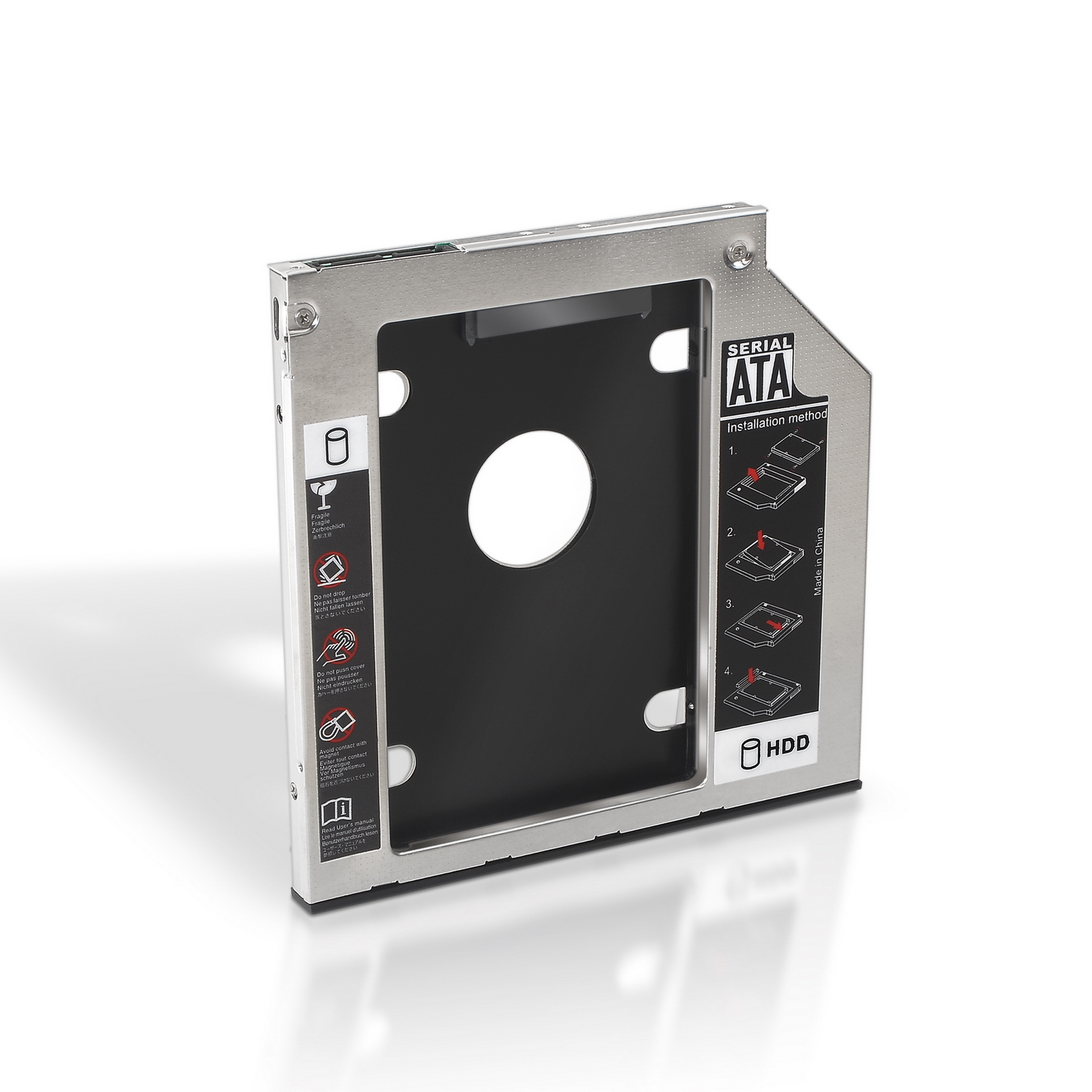Aisens Adaptador Disco Duro de 7.0 mm para Unidad Optica Portatil de 9.5 mm - Instalar un Segundo Disco Duro 2.5\" o SSD en un Portatil - Color Plata
