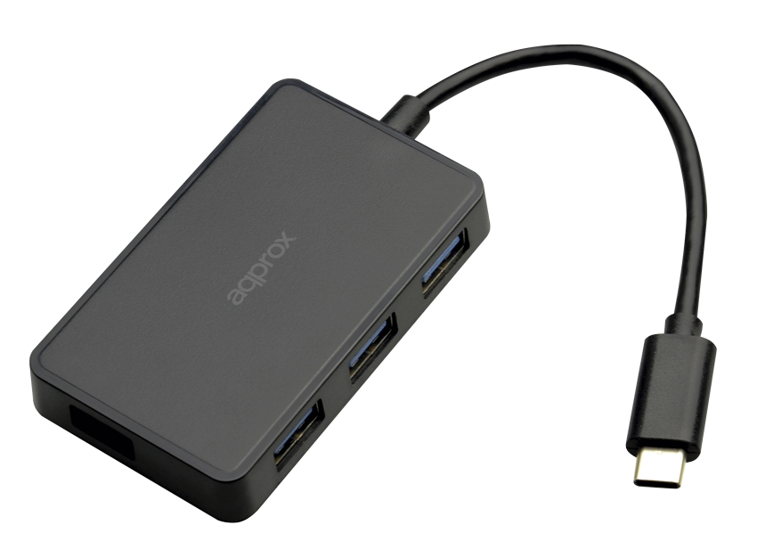 Approx Hub USB-C con 4 Puertos USB 3.2 - Velocidad de hasta 5Gbps - Color Negro