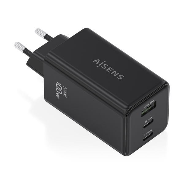 Aisens Cargador GAN 100W - 2xUSB-C PD3.0, QC4.0, QC5.0 - 1xUSB-A QC3.0 - Color Negro