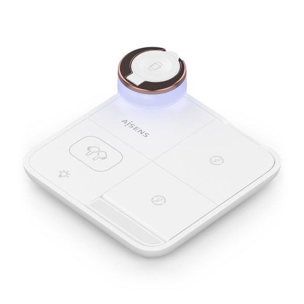 Aisens Cargador Inalambrico 15W - USB-C - Protocolo Qi - Moviles, Apple Watch y Auriculares - Proteccion Contra Sobretension, Sobretemperatura y sobrecorriente - Color Blanco