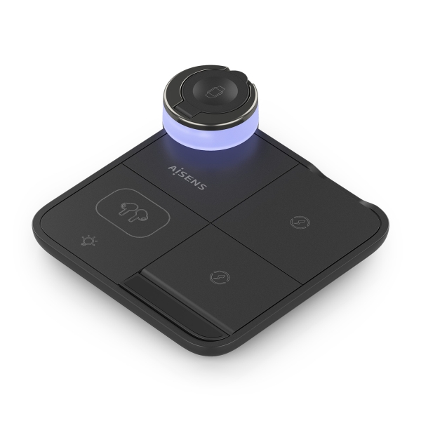 Aisens Cargador Inalambrico 15W - USB-C - Protocolo Qi - Moviles, Apple Watch y Auriculares - Proteccion Contra Sobretension, Sobretemperatura y sobrecorriente - Color Negro
