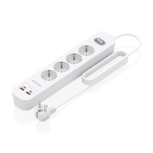 Aisens Regleta con 4 Tomas Schuko - 2xUSB-C - 2xUSB-A - Cable de 1.4m - Interruptor con Indicador LED - Power Delivery - Qualcomm 3.0 - Color Blanco Aisens Regleta con 4 Tomas Schuko - 2xUSB-C - 2xUSB-A - Cable de 1.4m - Interruptor con Indicador LED - Power Delivery - Qualcomm 3.0 - Color Blanco