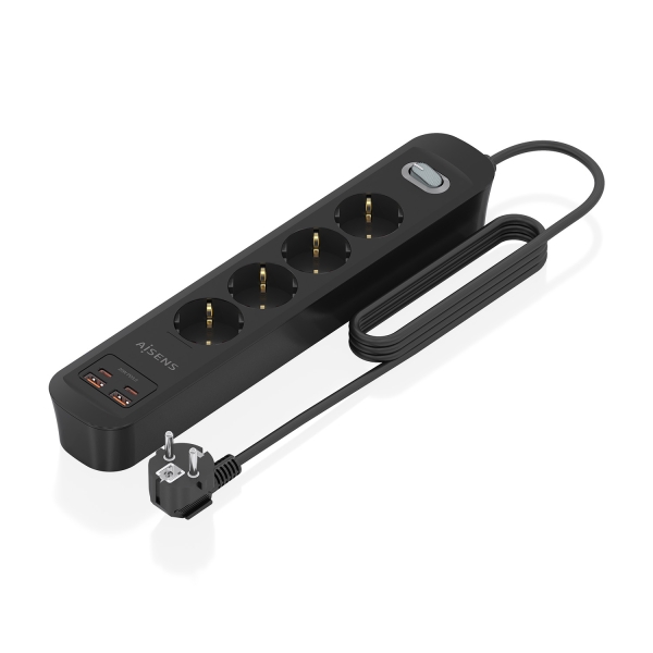 Aisens Regleta con 4 Tomas Schuko - 2xUSB-C - 2xUSB-A - Cable de 1.4m - Interruptor con Indicador LED - Power Delivery - Qualcomm 3.0 - Color Negro Aisens Regleta con 4 Tomas Schuko - 2xUSB-C - 2xUSB-A - Cable de 1.4m - Interruptor con Indicador LED - Power Delivery - Qualcomm 3.0 - Color Negro