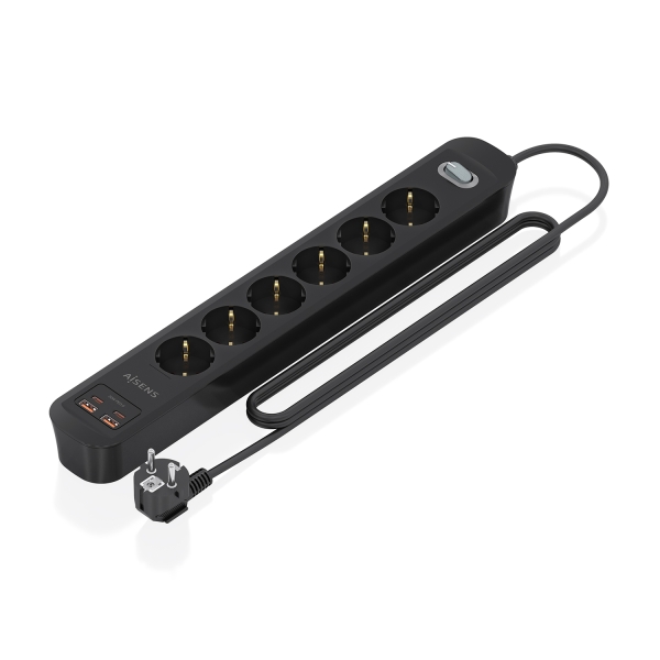 Aisens Regleta con 6 Tomas Schuko - 2xUSB-C - 2xUSB-A - Cable de 1.4m - Interruptor con Indicador LED - Power Delivery - Qualcomm 3.0 - Color Negro Aisens Regleta con 6 Tomas Schuko - 2xUSB-C - 2xUSB-A - Cable de 1.4m - Interruptor con Indicador LED - Power Delivery - Qualcomm 3.0 - Color Negro