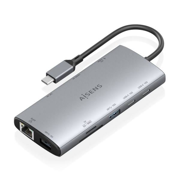 Aisens USB-C Dock 10 en 1 - USB-C a 1xHDMI - 1xDisplayport - 1xRJ45 - 1xUSB-A 5G - 2xUSB-C 10G - 1xUSB-C PD 100W - 1xSD - 1xMicroSD - 20cm - Color Gris Aisens USB-C Dock 10 en 1 - USB-C a 1xHDMI - 1xDisplayport - 1xRJ45 - 1xUSB-A 5G - 2xUSB-C 10G - 1xUSB-C PD 100W - 1xSD - 1xMicroSD - 20cm - Color Gris