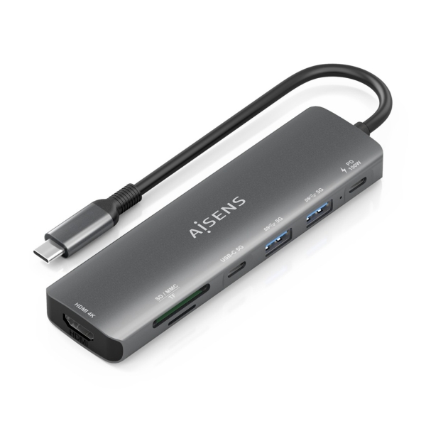 Aisens USB-C Dock 7 en 1 - USB-C a 1xHDMI - 2xUSB-A - 1xUSB-C - 1xUSB-C 100W - 1xSD - 1xMicroSD - 15cm - Color Gris Aisens USB-C Dock 7 en 1 - USB-C a 1xHDMI - 2xUSB-A - 1xUSB-C - 1xUSB-C 100W - 1xSD - 1xMicroSD - 15cm - Color Gris