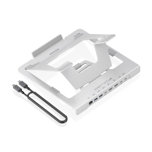 Aisens ASUC-7P046-GR Soporte para Portatil hasta 16\" - Regulable en Altura - Antideslizante - Plegable - USB-C Docking 7 en 1 - Color Gris