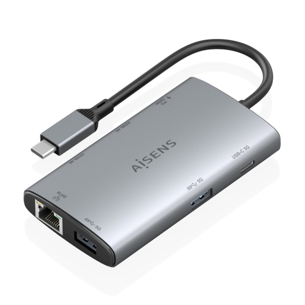 Aisens USB-C Dock 7 en 1 - USB-C a 2xHDMI 4K - 1xRJ45 - 2xUSB-A 3.0 - 1xUSB-C - 1xUSB-C PD 100W - 20cm - Color Gris Aisens USB-C Dock 7 en 1 - USB-C a 2xHDMI 4K - 1xRJ45 - 2xUSB-A 3.0 - 1xUSB-C - 1xUSB-C PD 100W - 20cm - Color Gris