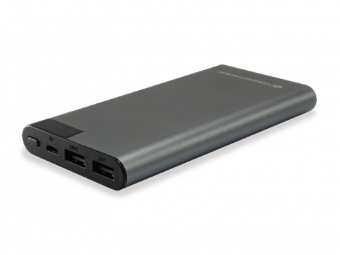 Conceptronic Bateria Externa 10000mAh - Pantalla LCD - 2x USB 2.0 5V 2A - Carga Simultanea - Carcasa de Aluminio - Color Gris
