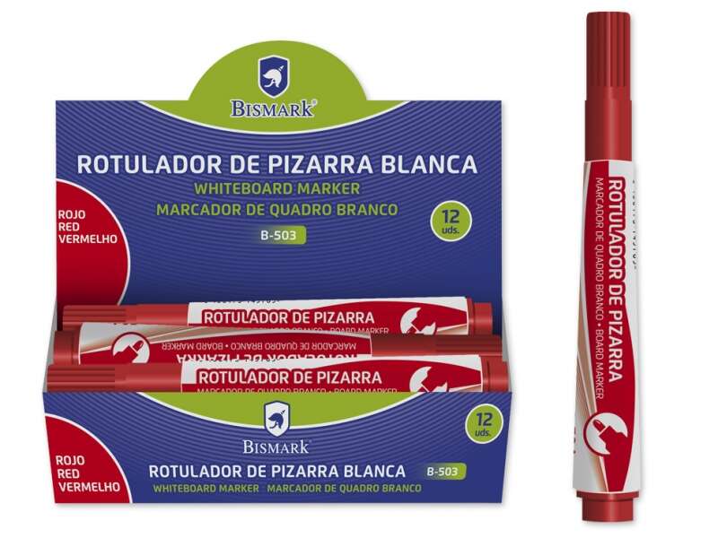 Bismark Rotulador para Pizarra - Tinta a Base de Alcohol - Punta Media de Fibra Acrilica - Punta Redonda - Color Rojo