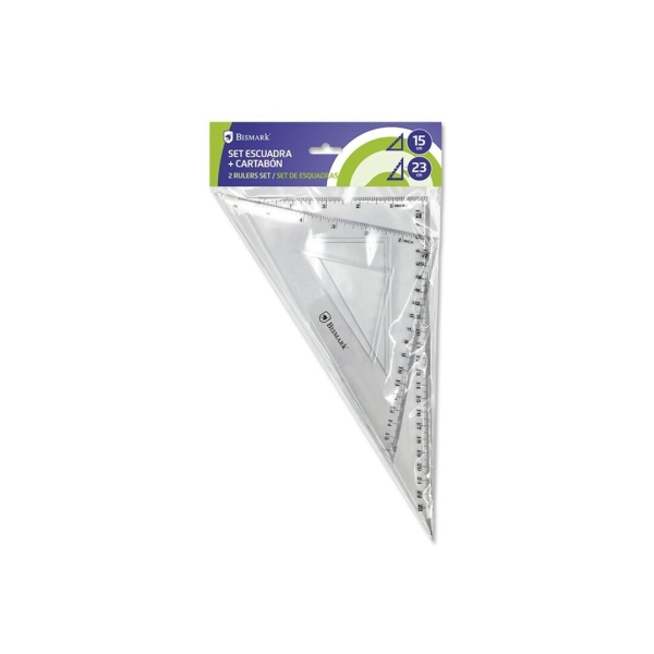 Bismark Pack de Escuadra 15cm y Cartabon 23cm - Fabricados en Plastico - Ideal para el Colegio - Transparentes